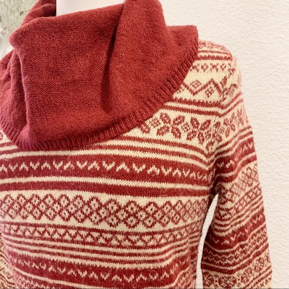 Telluride Cowl Neck Sweater Tunic Dress Red Cream Small - Picture 2 of 5